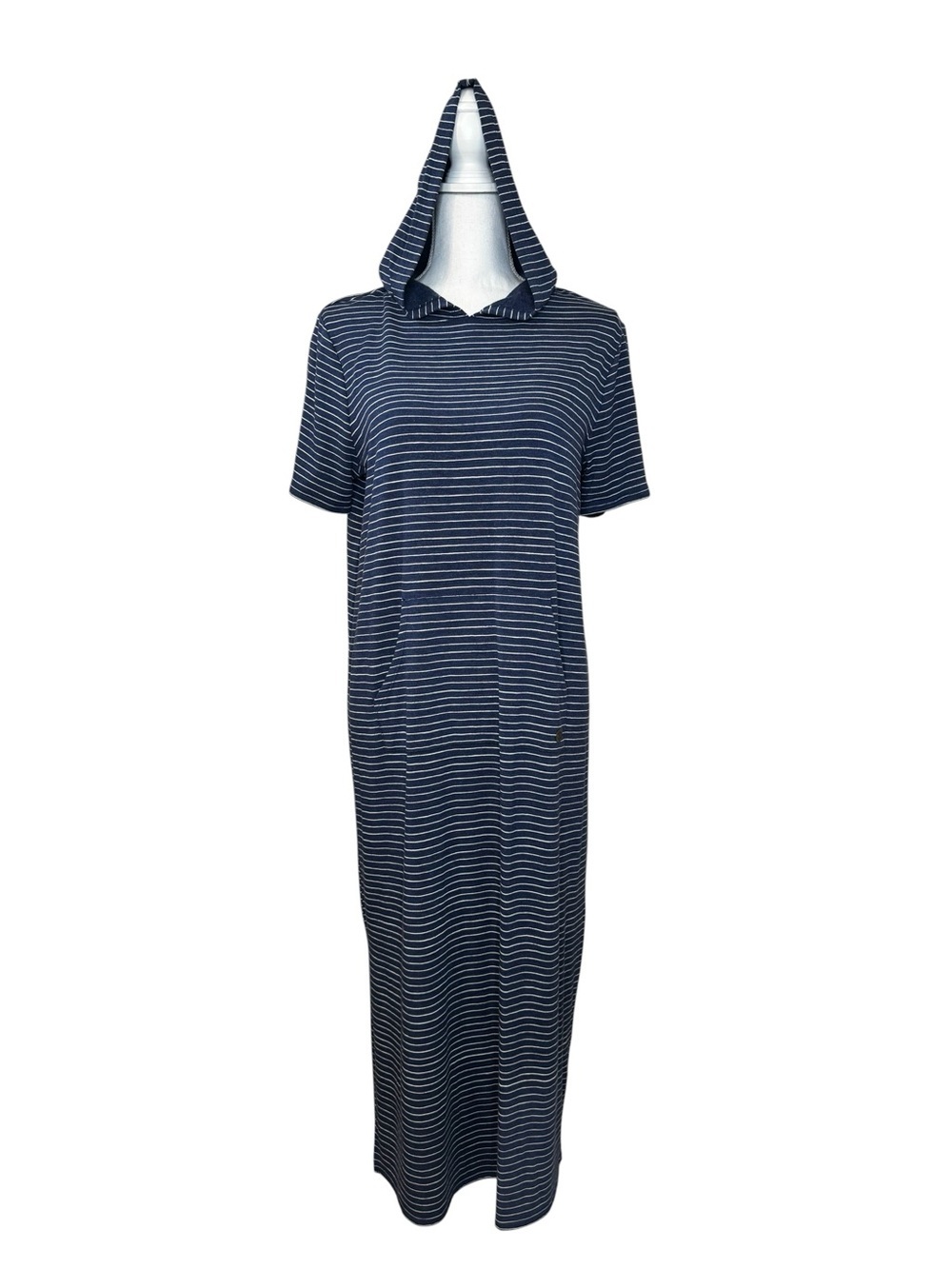 Hooded Maxi Dress with Front Pocket Navy Stripe Life is Good Swim Cover-up, M